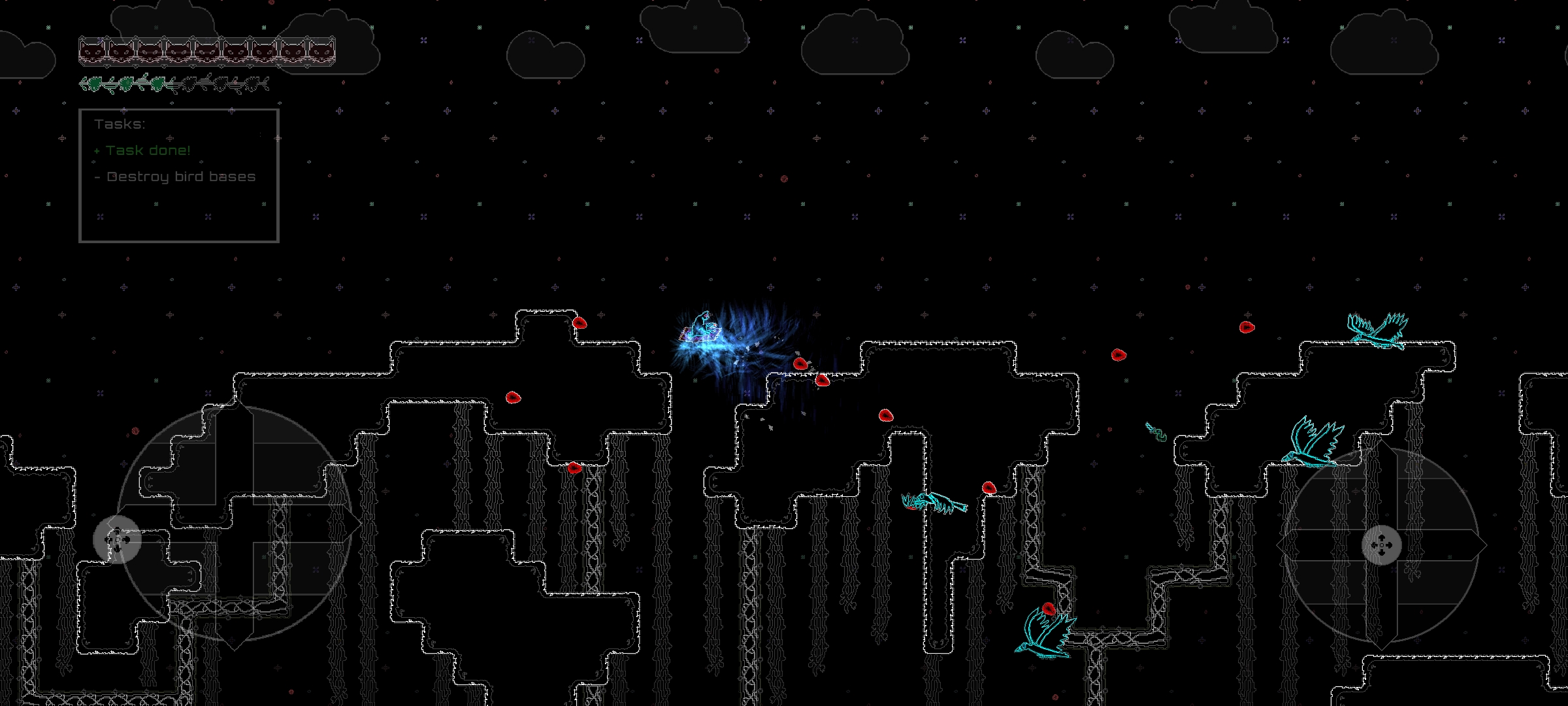 A cat sprite dashing through a dark level dodging enemies and traps