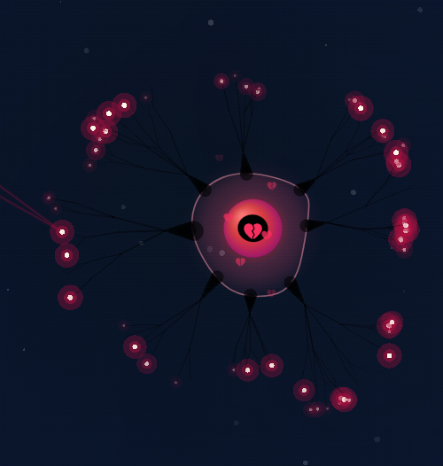 A neuron marked with a broken heart icon