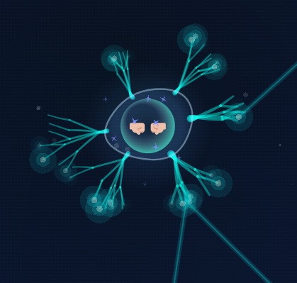 A close-up of a single neuron and its branching dendrite connections